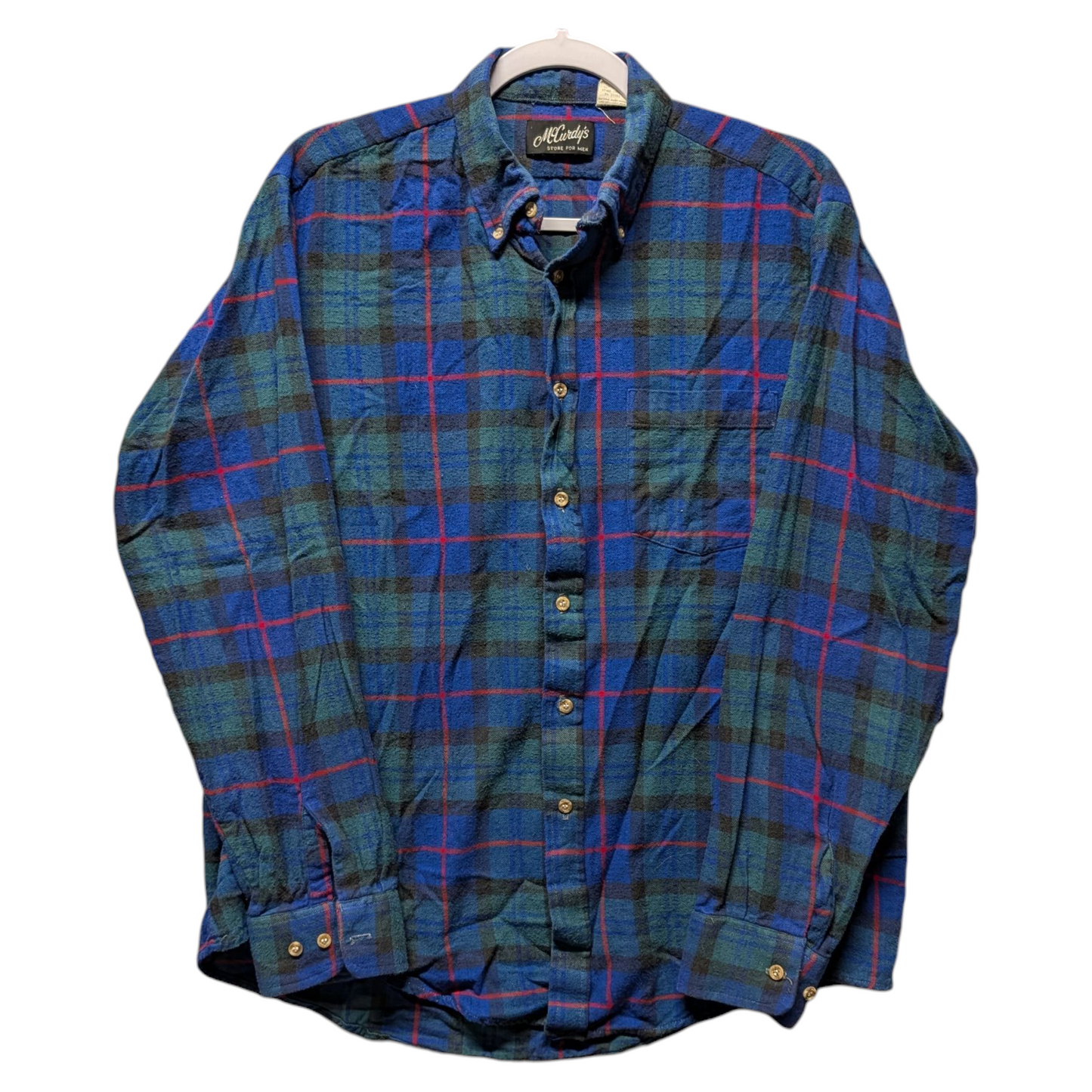 90s McCurdy's Green Blue Flannel Button Up Shirt