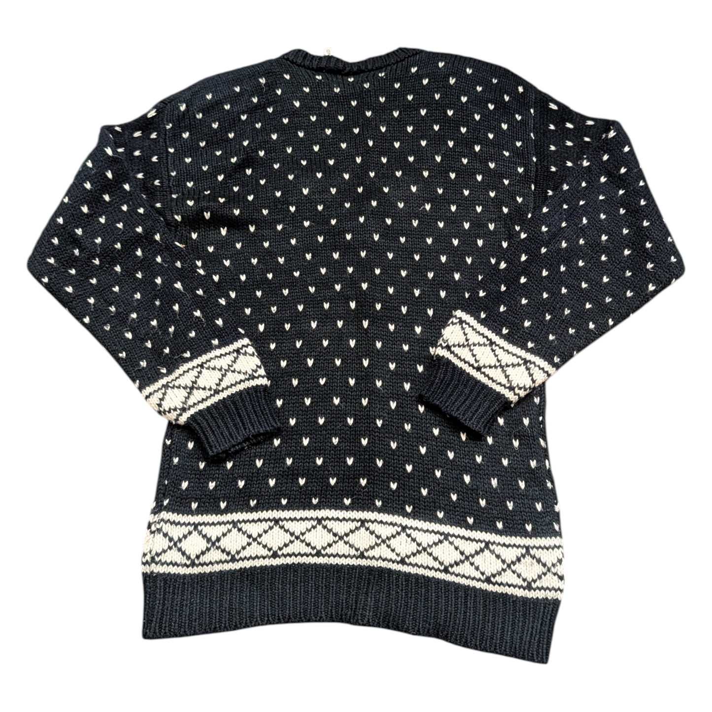 80's /90's Women's Navy Hand Knit Flower and AOP Heart Sweater