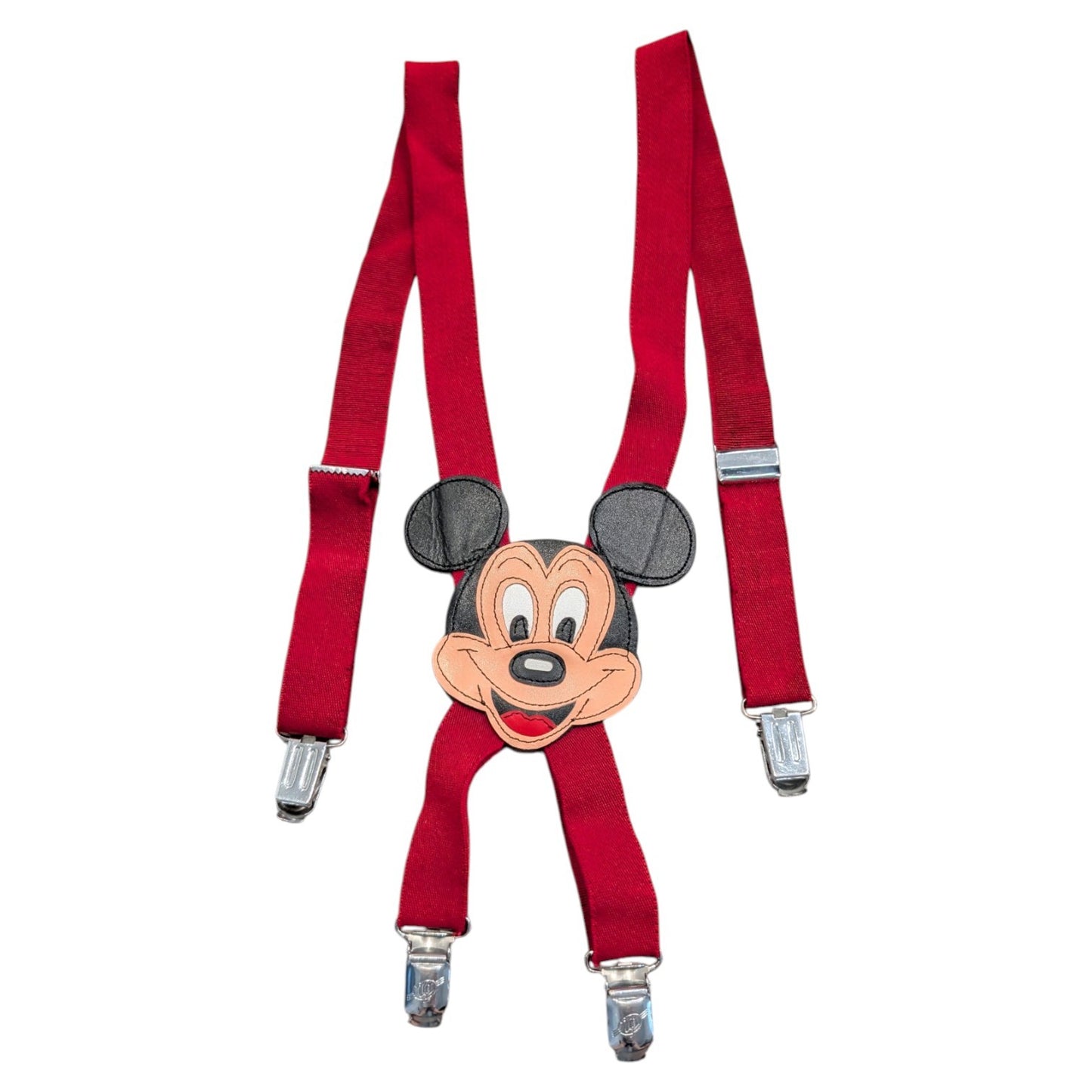 80s Youth Leather Mickey Mouse Face Suspenders