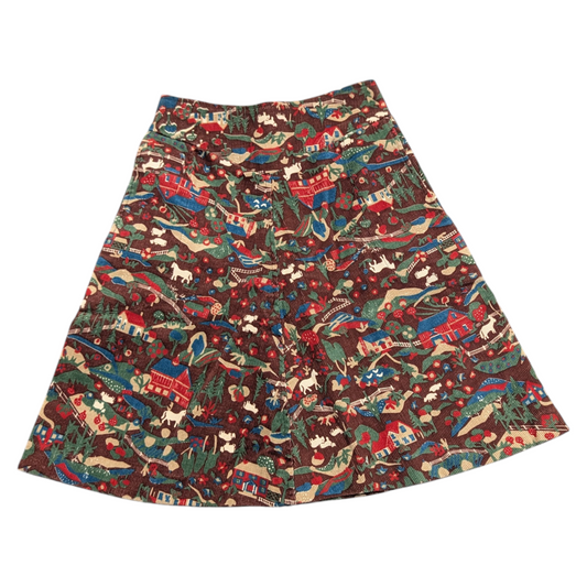 60s/70's Multi Color Farm Themed Courdoroy Mini Skirt