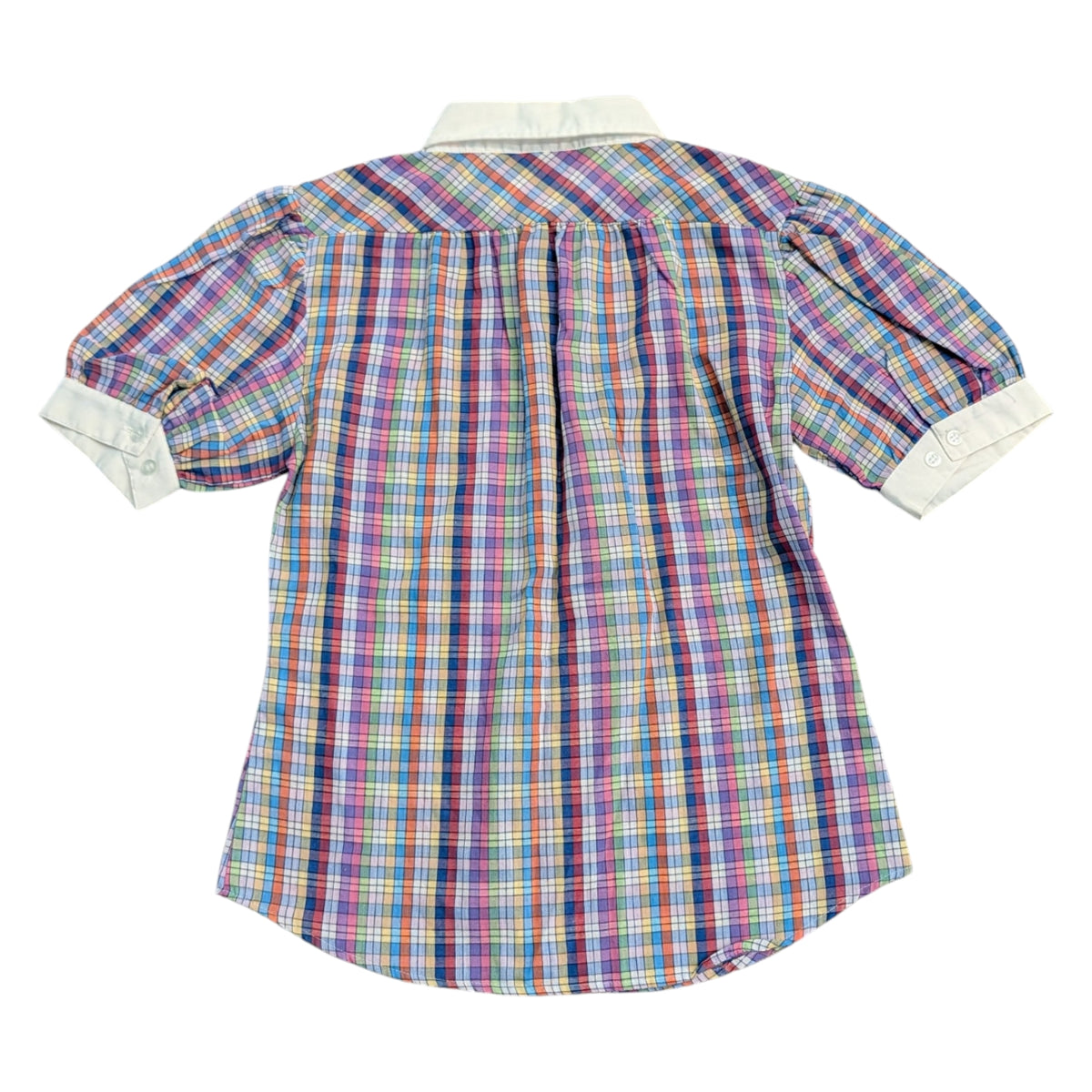 80s Youth Multi Colored Rainbow Plaid Pattern Blouse