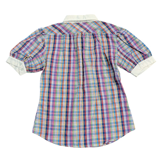 80s Youth Multi Colored Rainbow Plaid Pattern Blouse