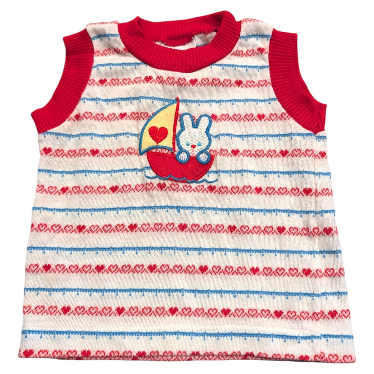 80s Youth AOP Hearts with Bunny in Sailboat Embroidered Graphic shirt