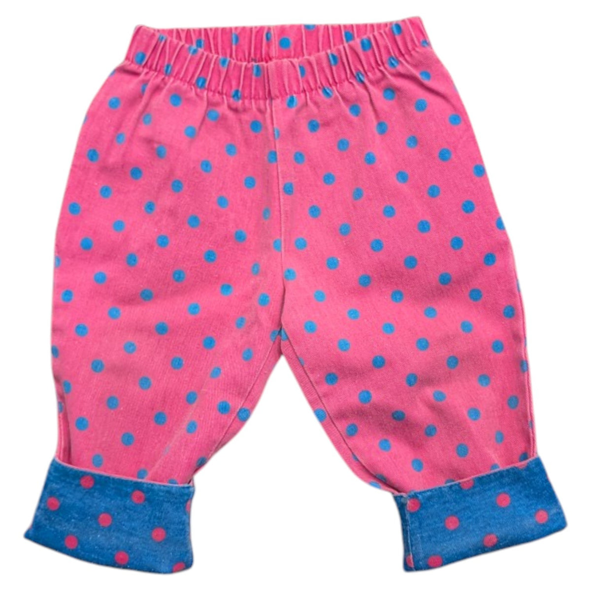 80s/90s Youth Pink with Blue Polka-Dot Cuffed Pull-on Pants