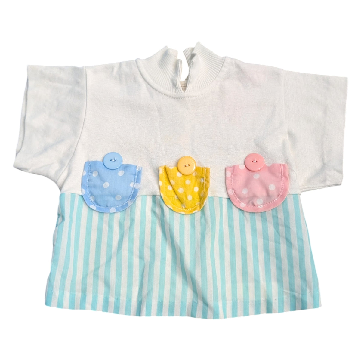 80s/90s Youth Solid and Striped with Polka Dot Pocket T Shirt