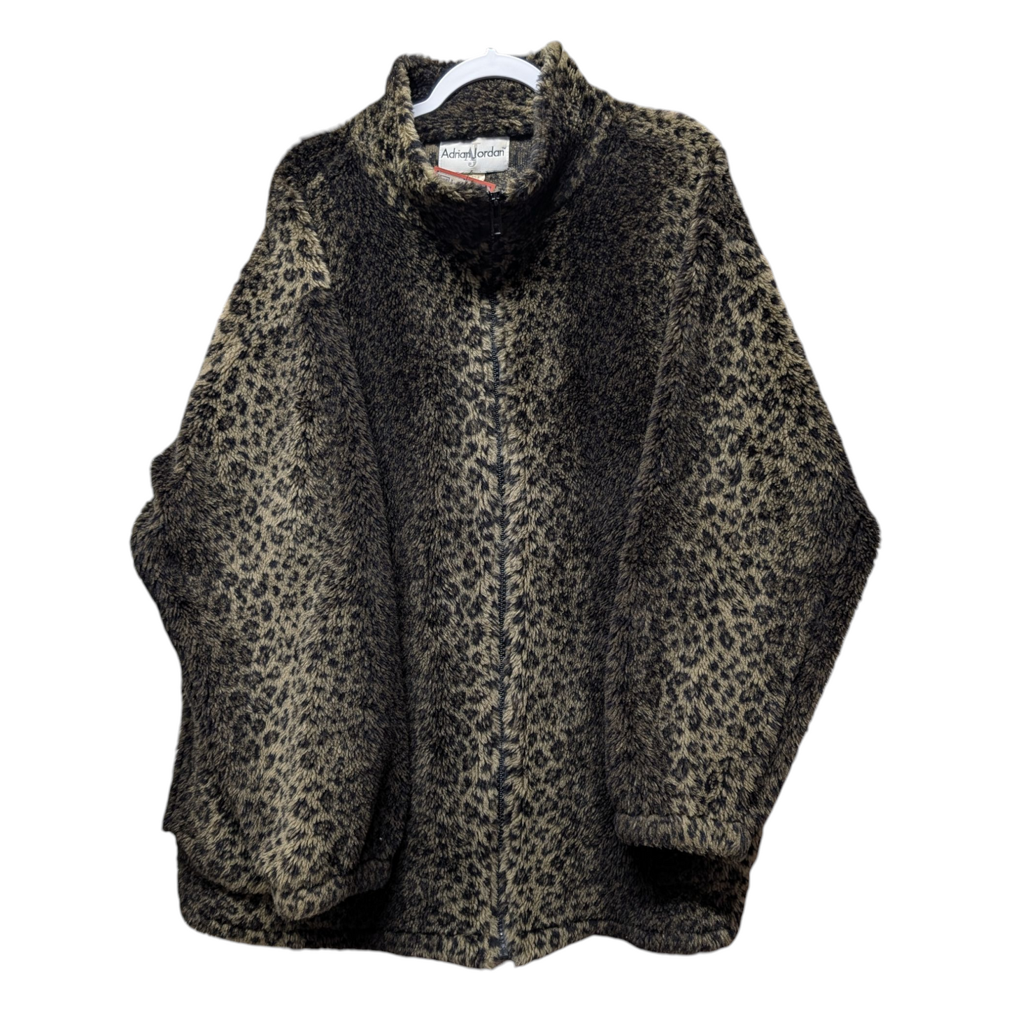 90s Adrian Jordan Leopard Print Fleece Zip Up Jacket