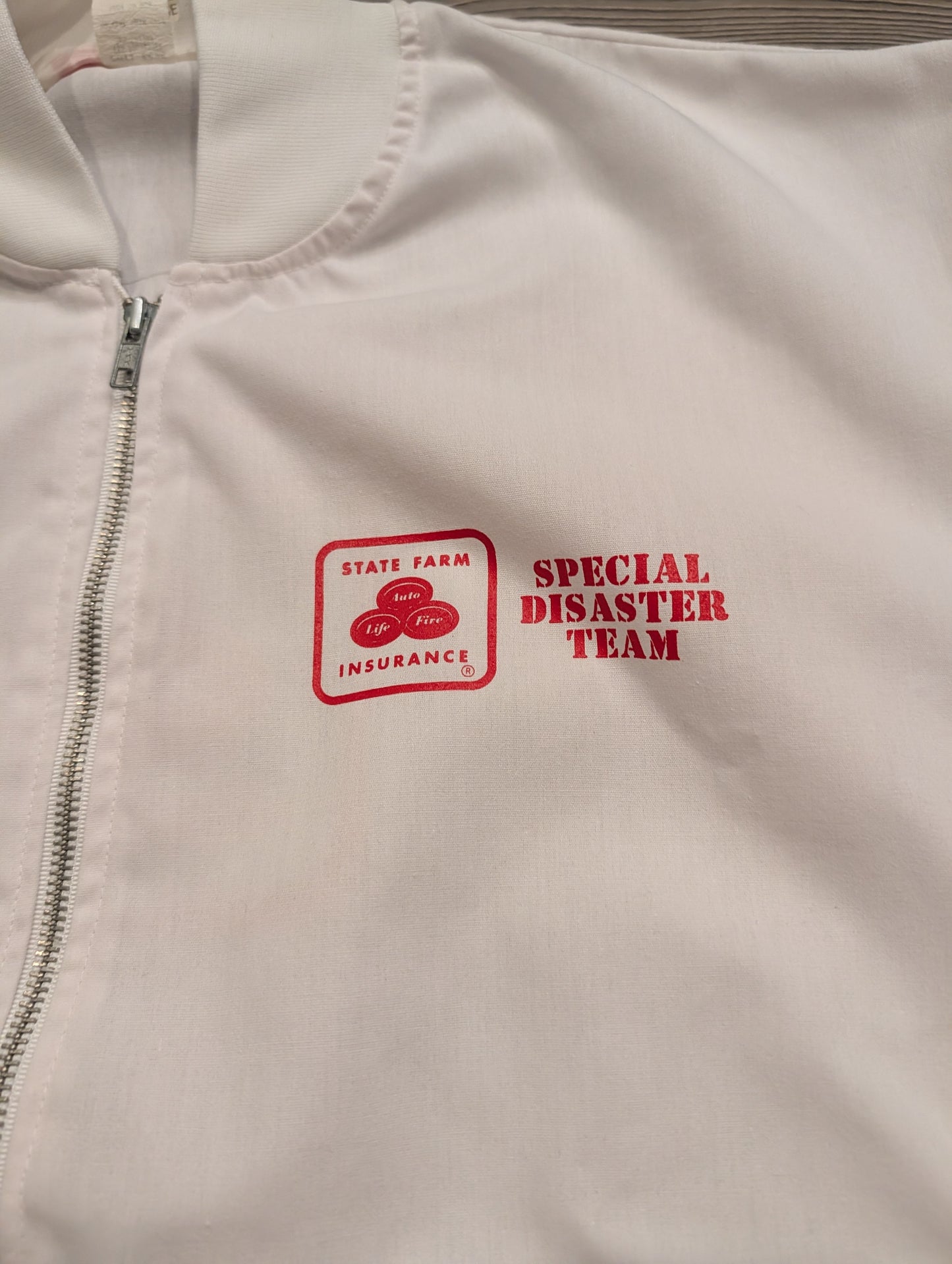 '70s State Farm Insurance Special Disaster Team White Full Zip Jacket
