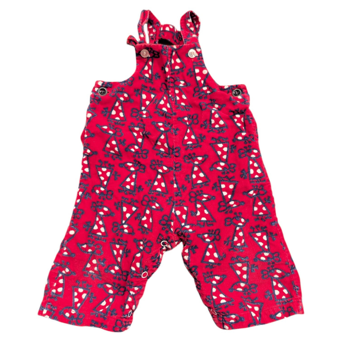 90s Youth Red Corduroy With AOP Polka-Dotted Toy Mouse Overalls
