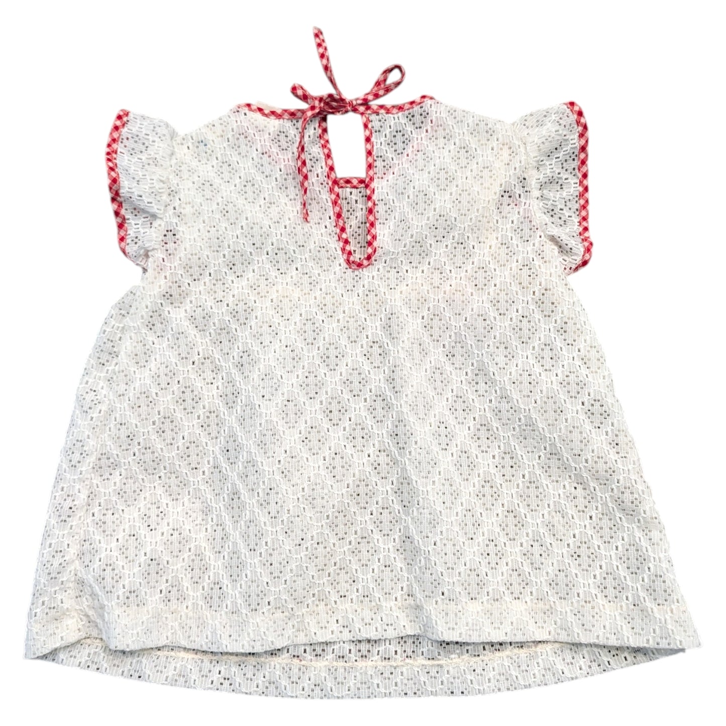 90s Youth Red Plaid Trimmed White Lace Cover Up Top