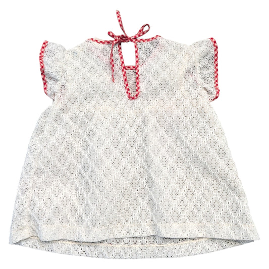 90s Youth Red Plaid Trimmed White Lace Cover Up Top
