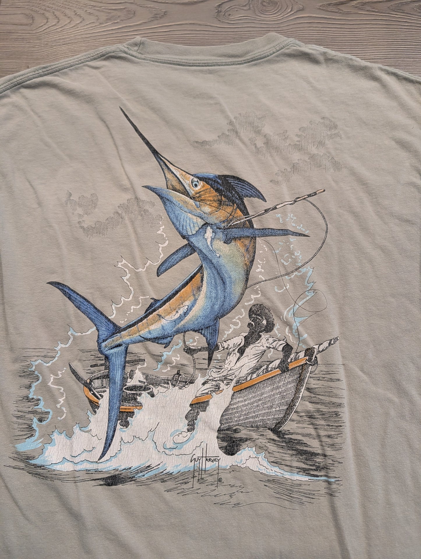 2010 Guy Harvey SwordFish and Fisherman in Row Boat Short Sleeve T shirt