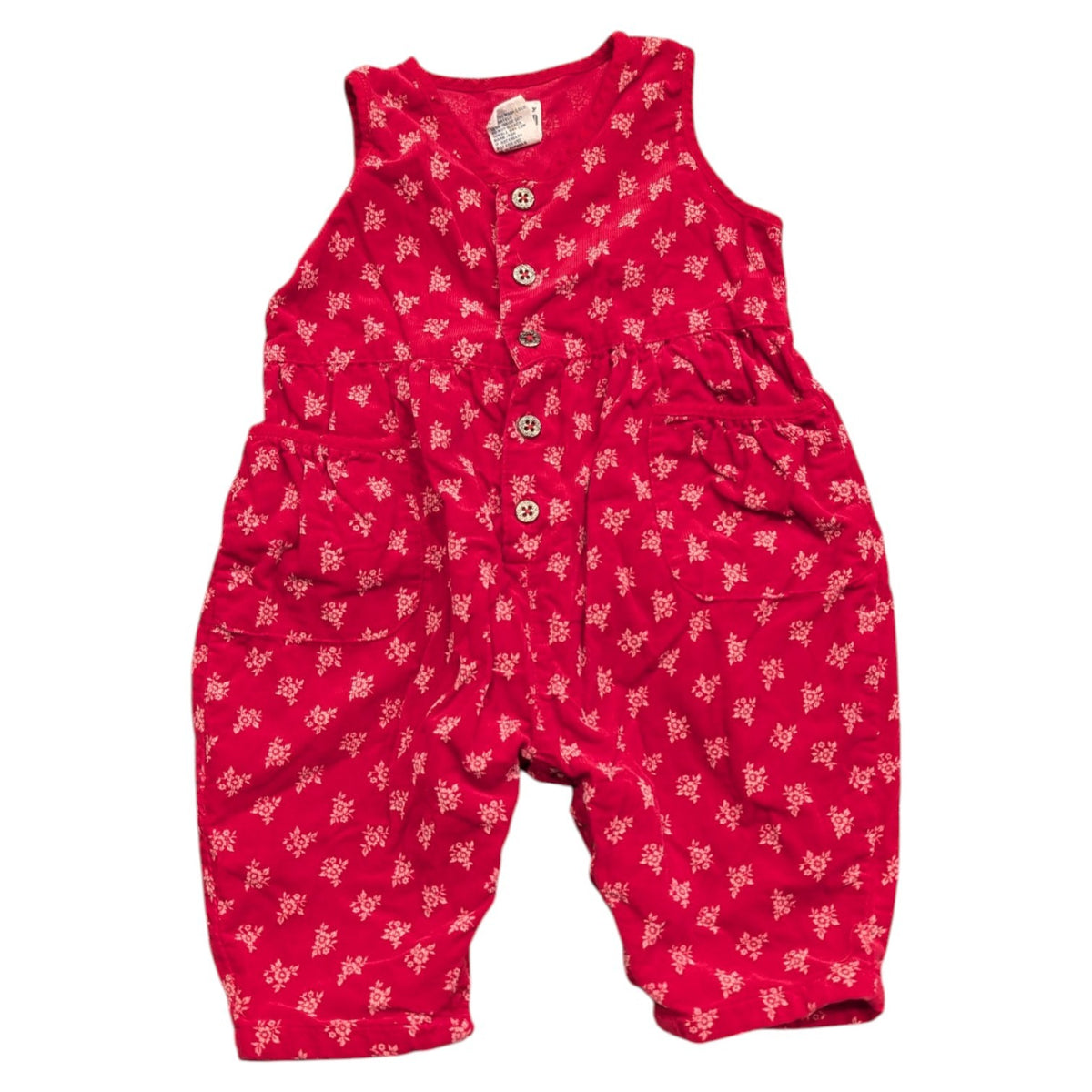 90s Youth Baby Gap Red with AOP White Flowered Corduroy Jumper