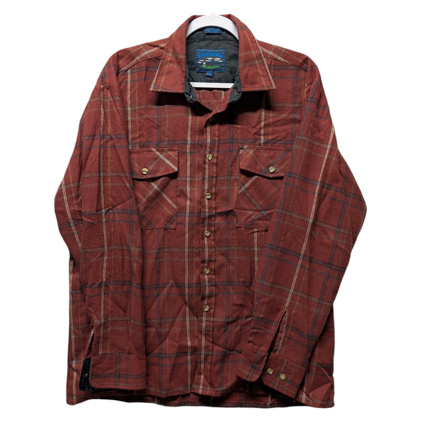 Mid 2000s Maroon Backpacker Plaid Button Up Flannel Shirt