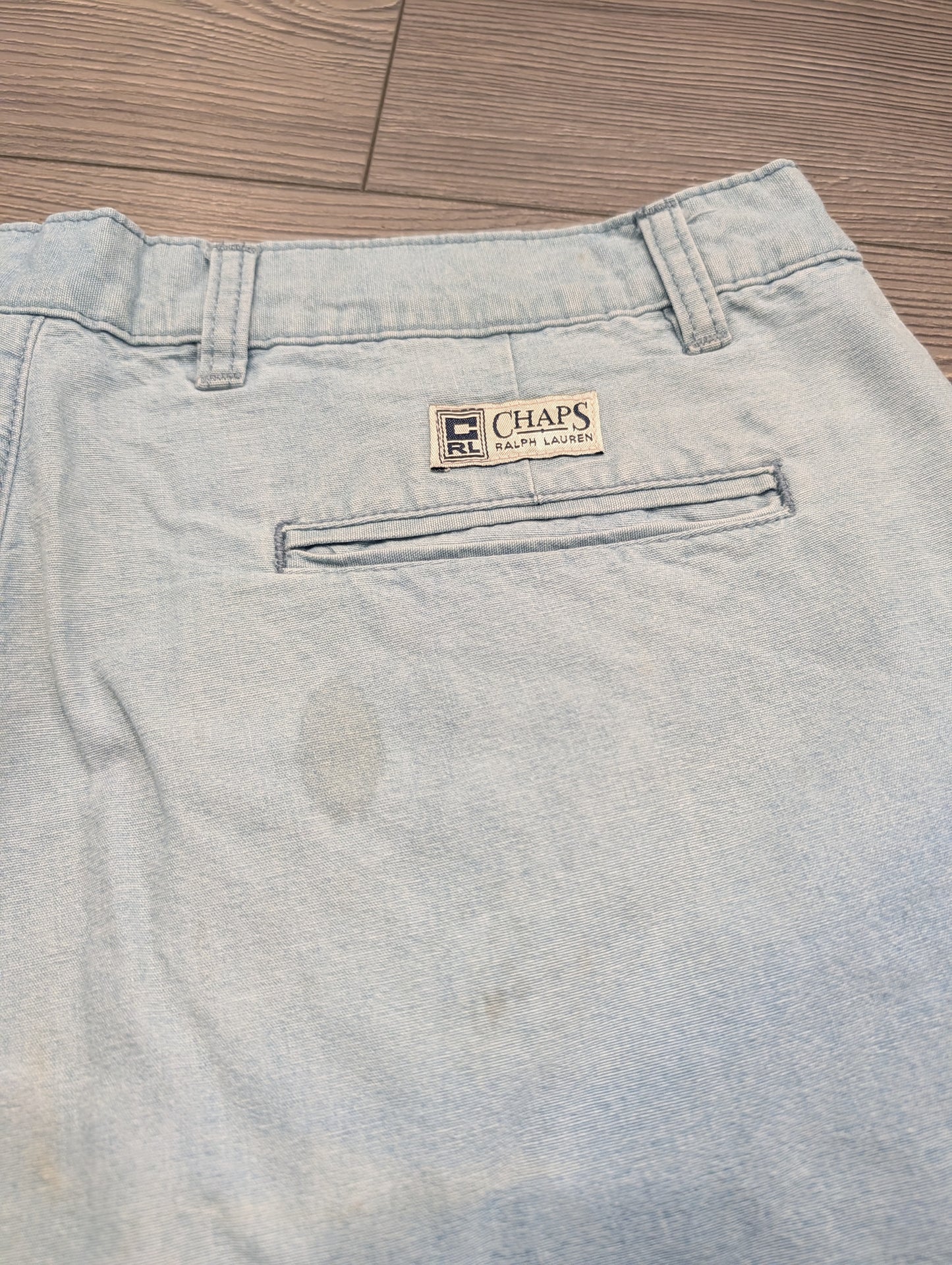 90s/Y2K Ralph Lauren Chaps Long Pleated Denim Cotton Shorts