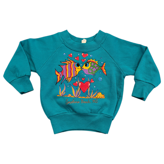 90s Carolina Beach NC Youth Fish Crewneck Sweatshirt