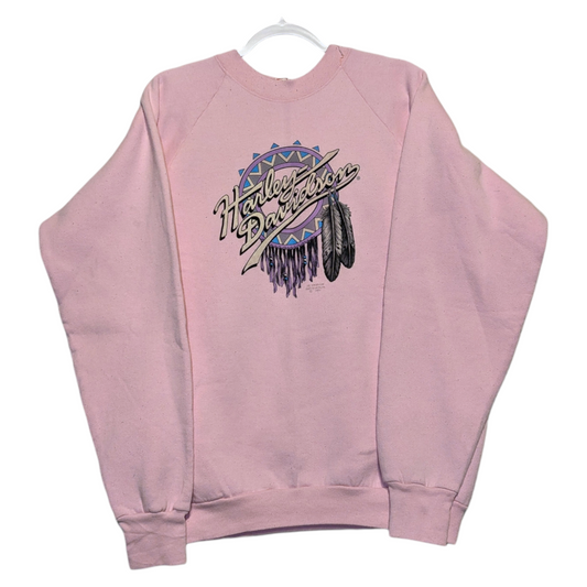 1991 Harley Davidson Pink 3D Emblem Dream Catcher Crewneck Sweatshirt