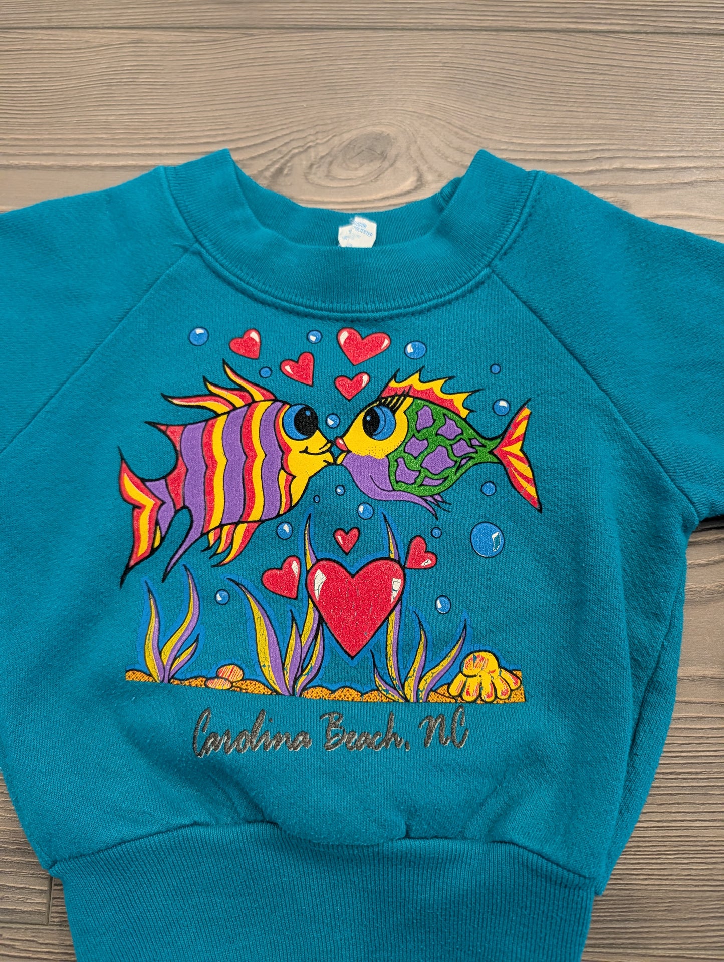 90s Carolina Beach NC Youth Fish Crewneck Sweatshirt