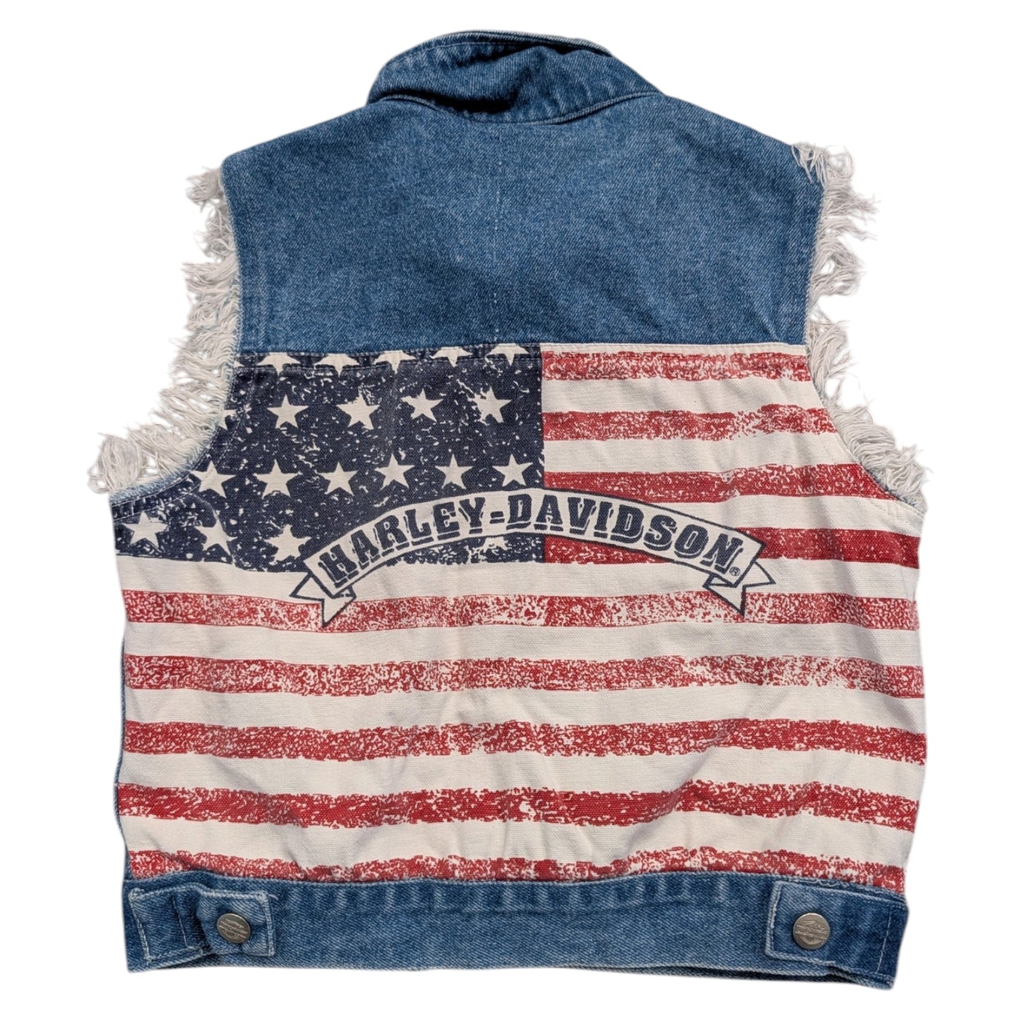 Y2K Youth Harley Davidson Patriotic Cut-Off Denim Vest