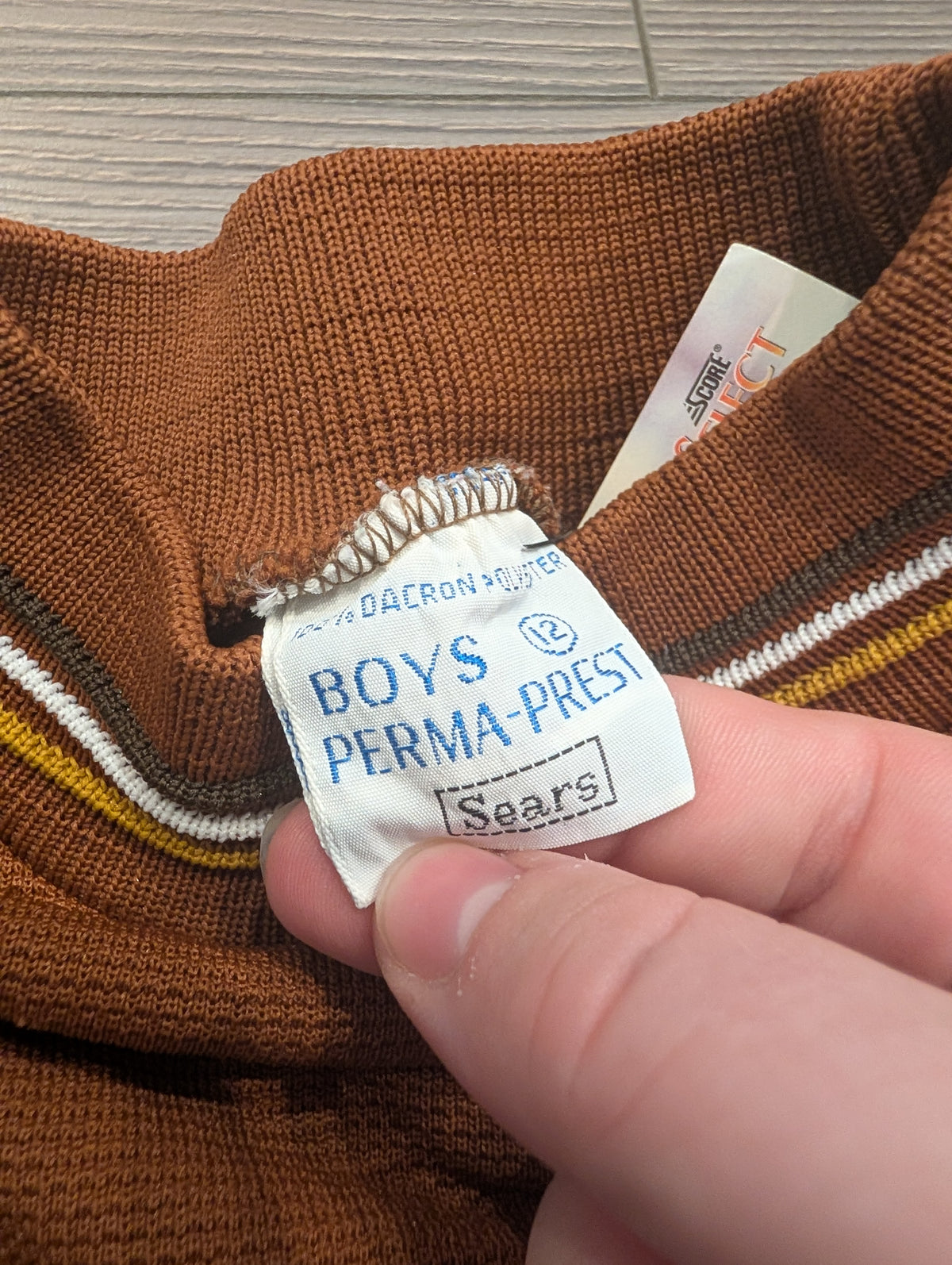 70s Youth Brown Waffle and Striped Long Sleeve Mock Neck Shirt