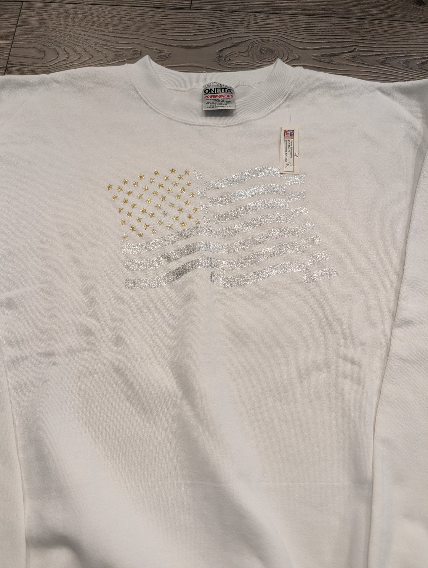 90's/Y2K NBW Silver and Gold American Flag Crewneck Sweatshirt