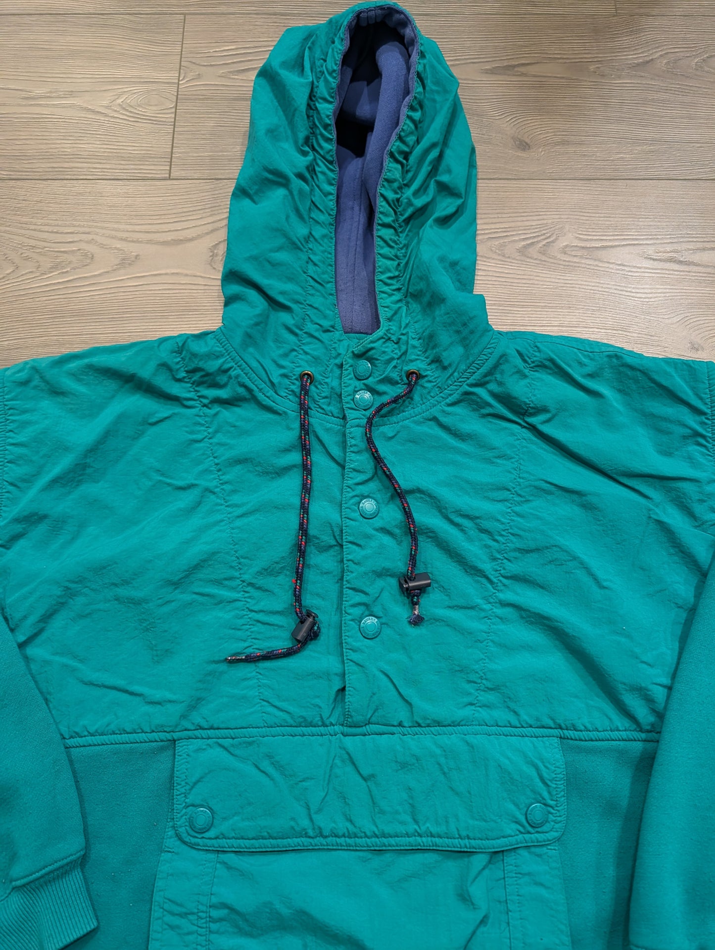 90's Eddie Bauer Teal Green 3/4 Snap Pull-Over Hoodie