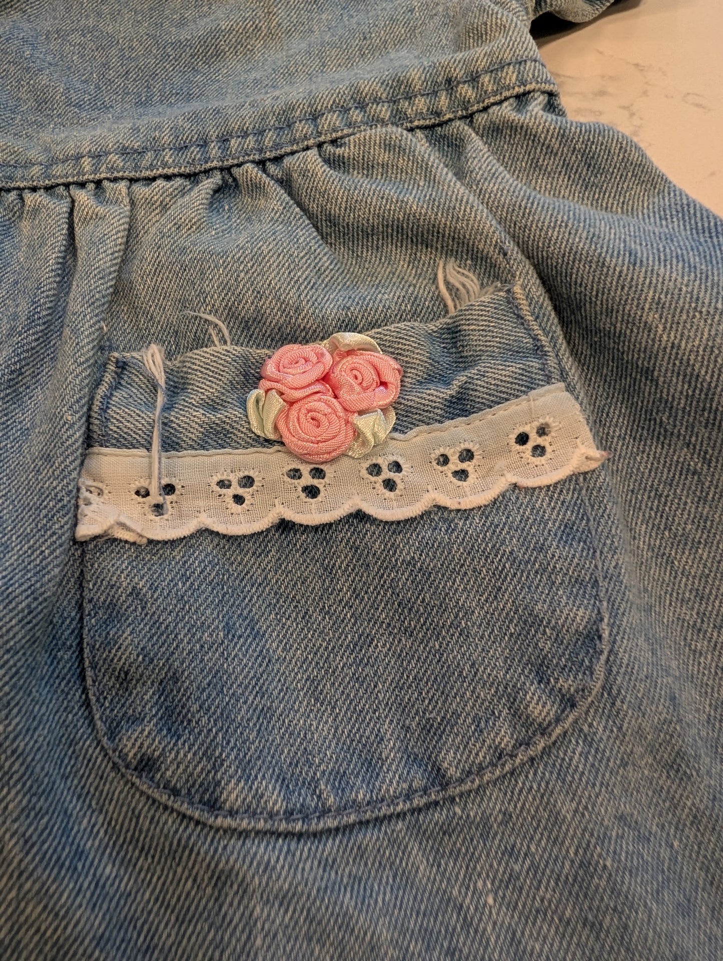 90s Youth Flowery Denim BabyDoll Dress