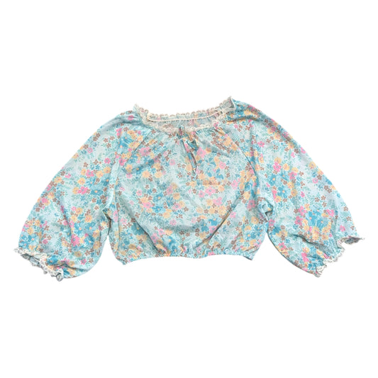70s/80s Women's Flowery Lace-trimmed Blouse