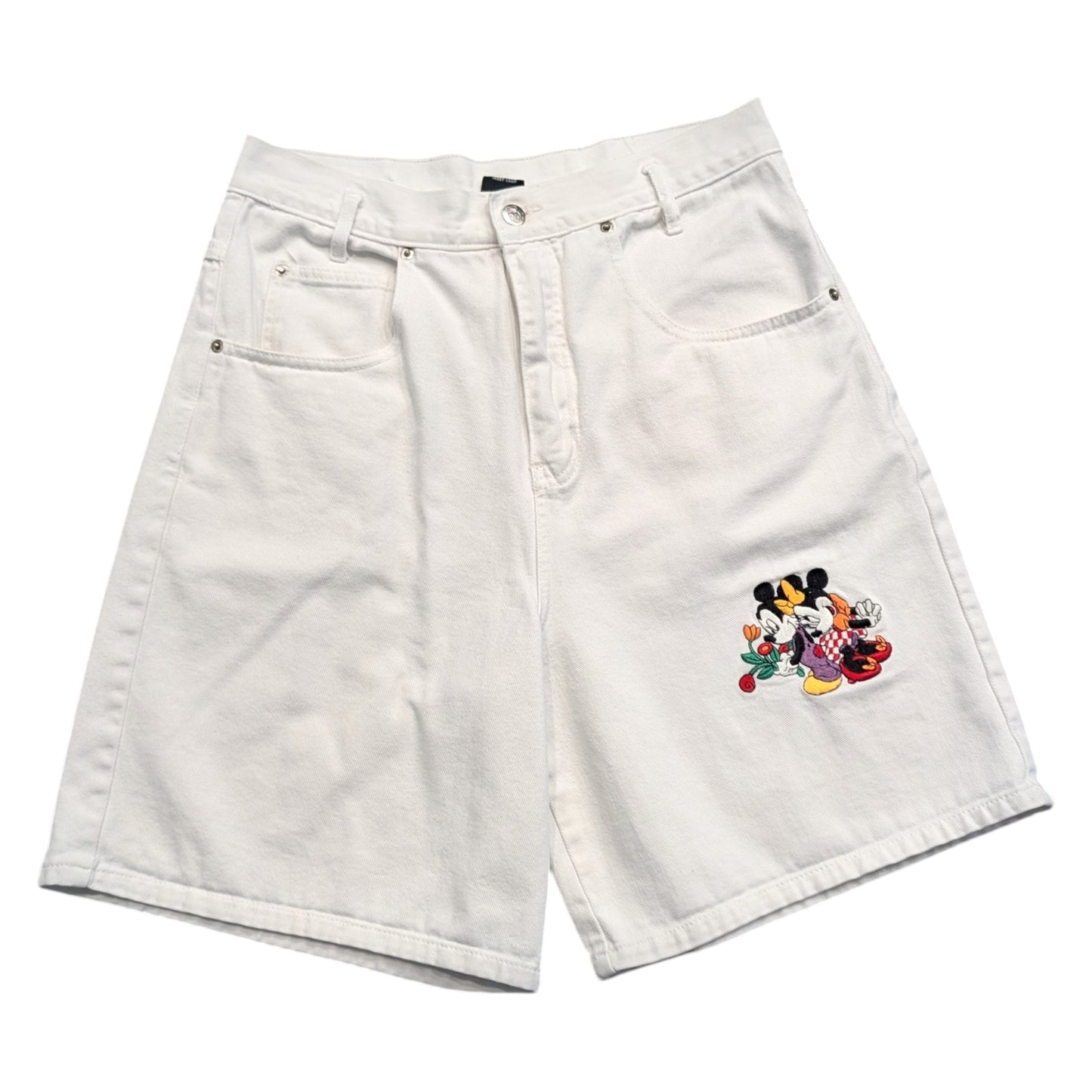 90s Women's Disney Mickey and Minnie Mouse Long Denim Shorts