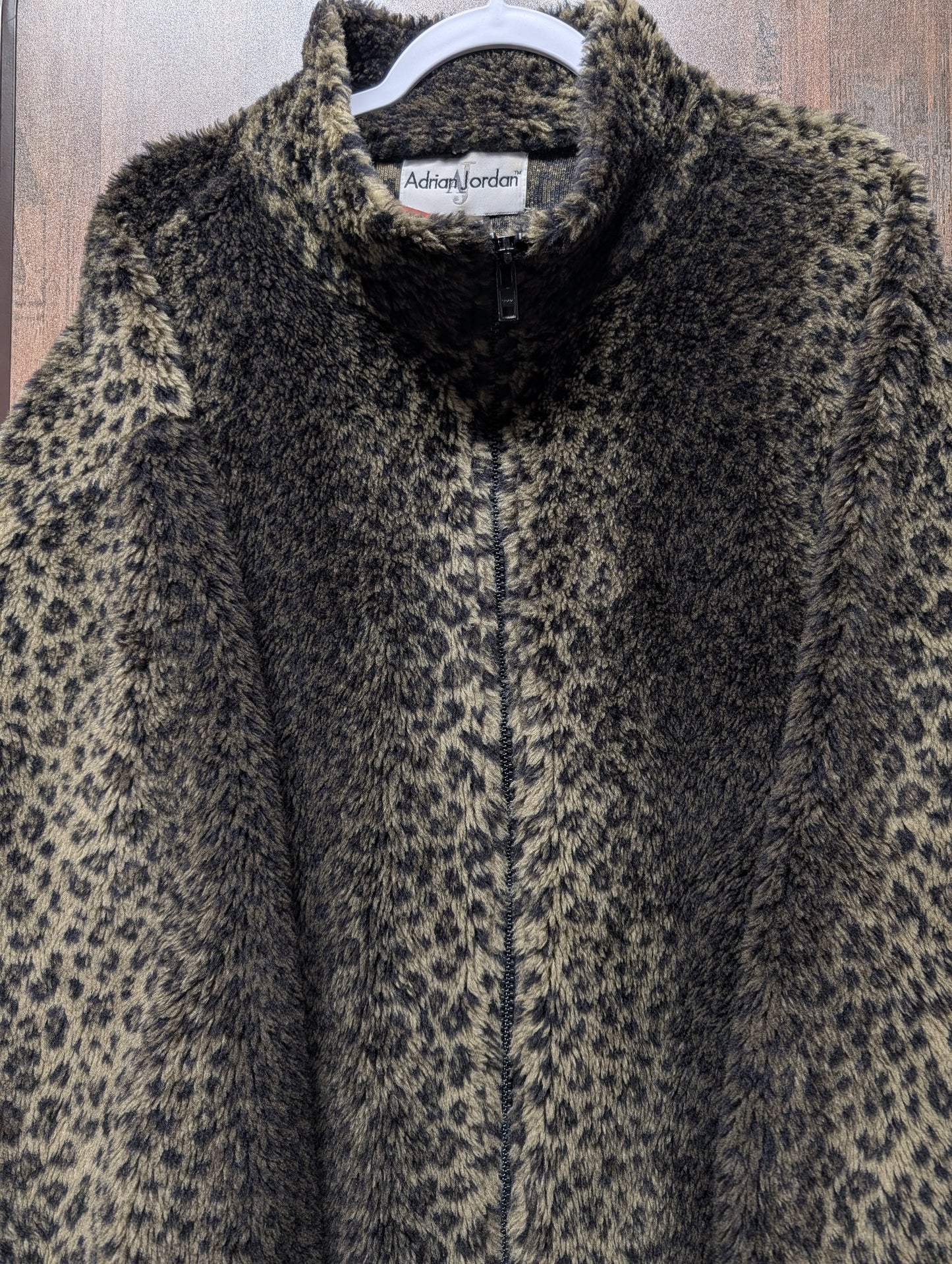 90s Adrian Jordan Leopard Print Fleece Zip Up Jacket