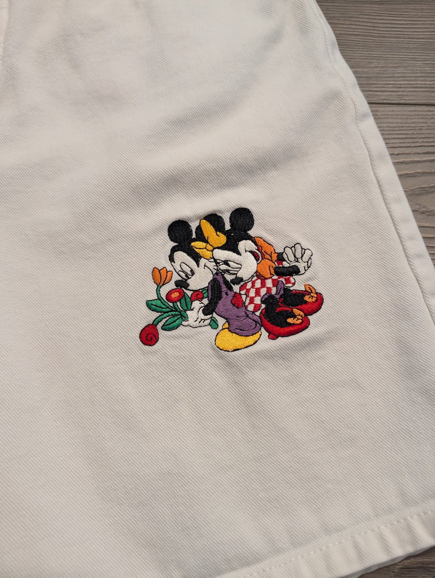 90s Women's Disney Mickey and Minnie Mouse Long Denim Shorts