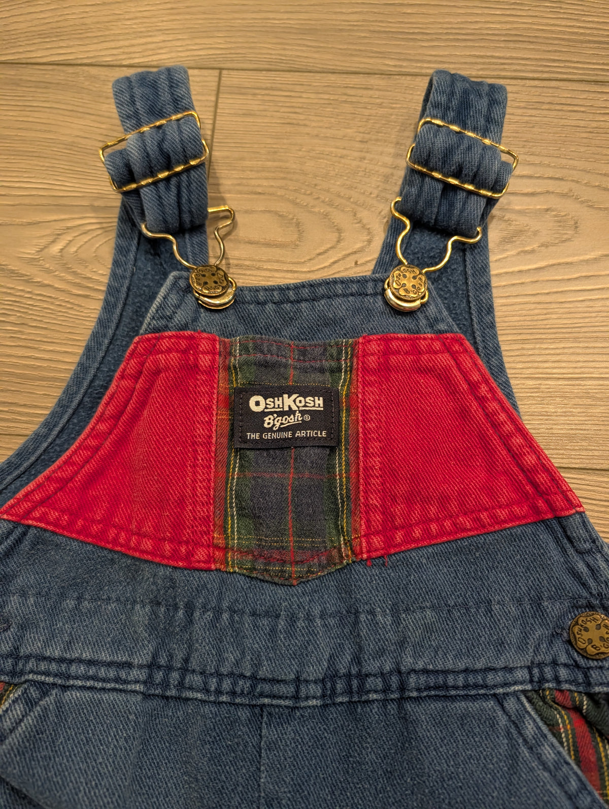 90s Youth OshKosh Plaid Accent Denim Overalls