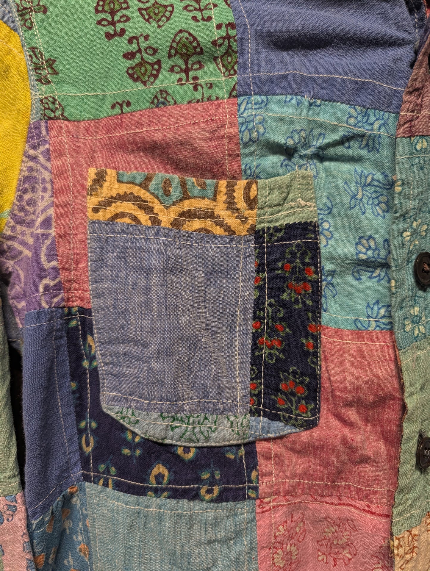 90s Unique Quilted Patchwork Design Button Up Shirt