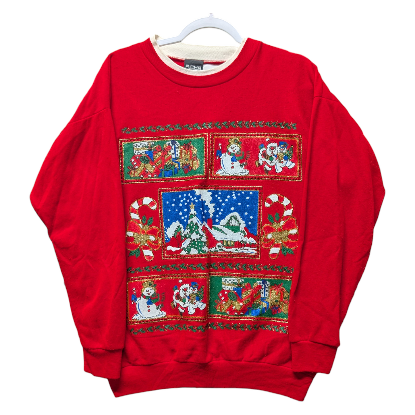 80s Christmas Glitter Scene Crewneck Sweatshirt