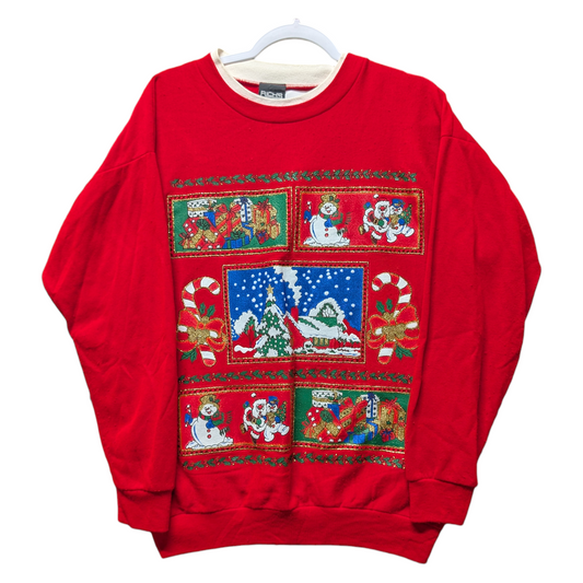 80s Christmas Glitter Scene Crewneck Sweatshirt