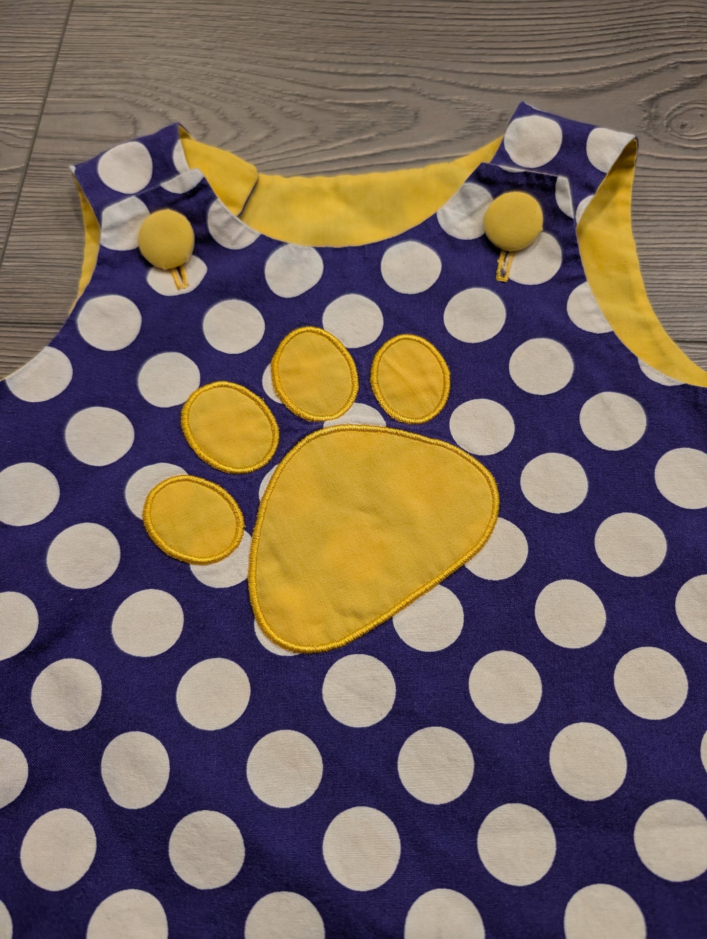 80s/90s Handmade Youth LSU Polka Dot A Lined Dress