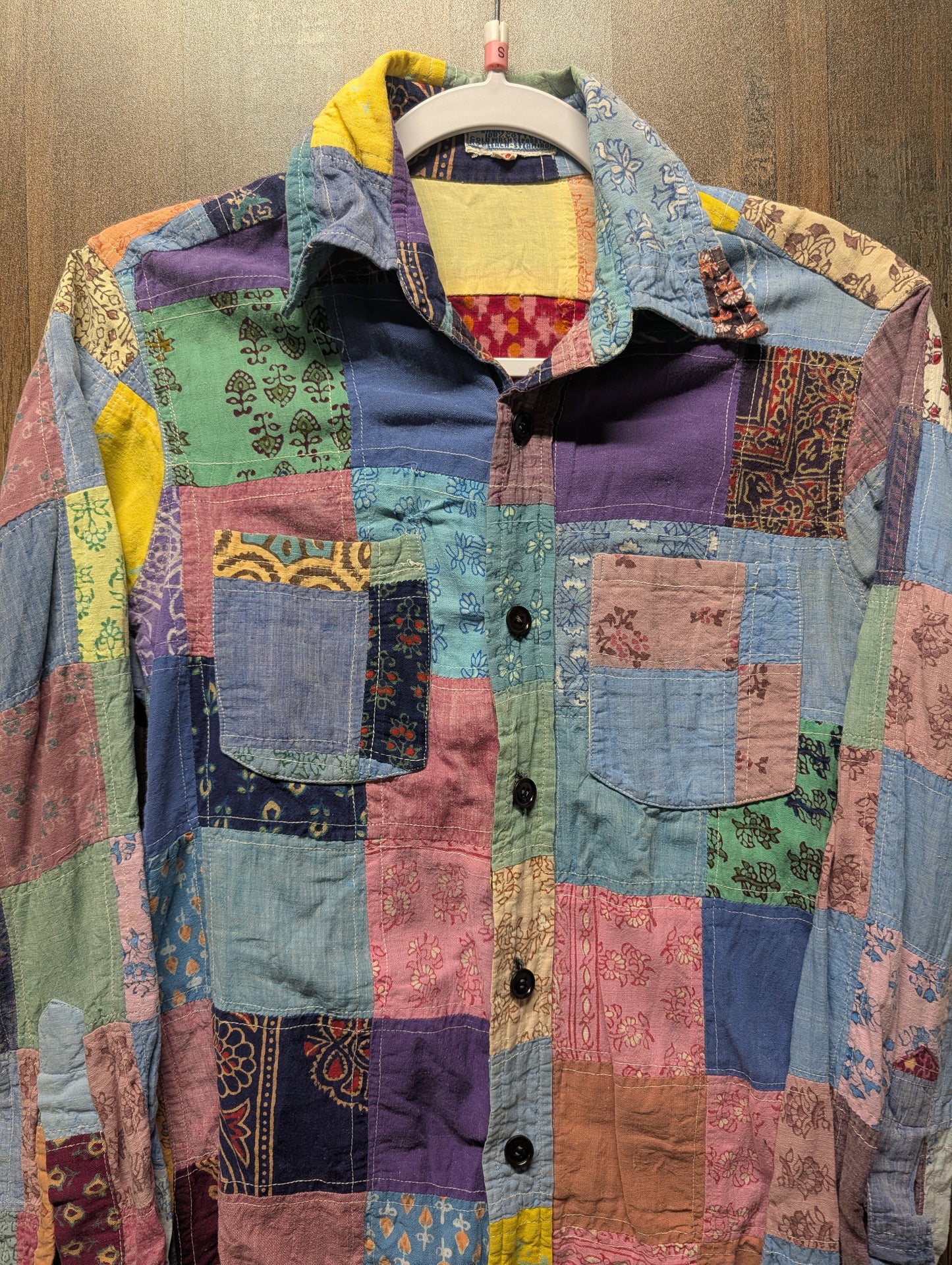 90s Unique Quilted Patchwork Design Button Up Shirt