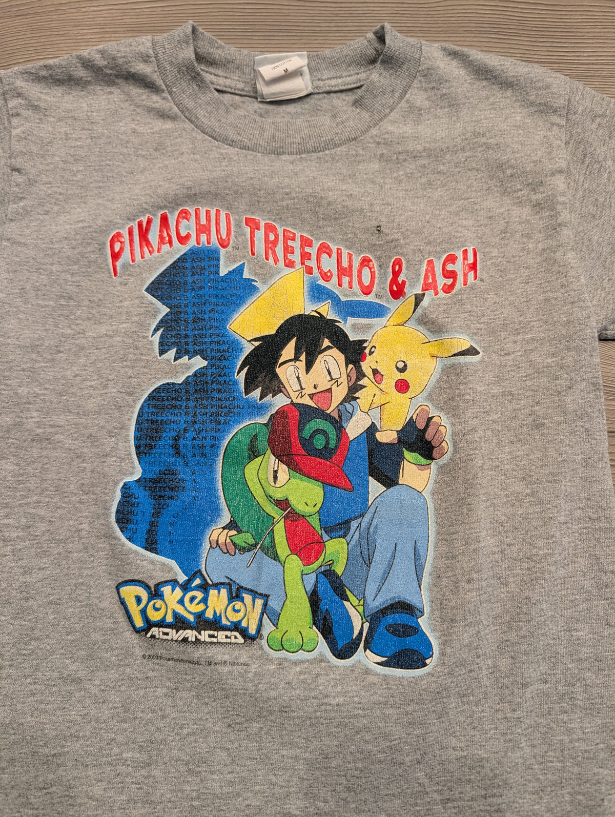 2003 Youth Pokemon Advanced Pikachu Treecho & Ash T-shirt
