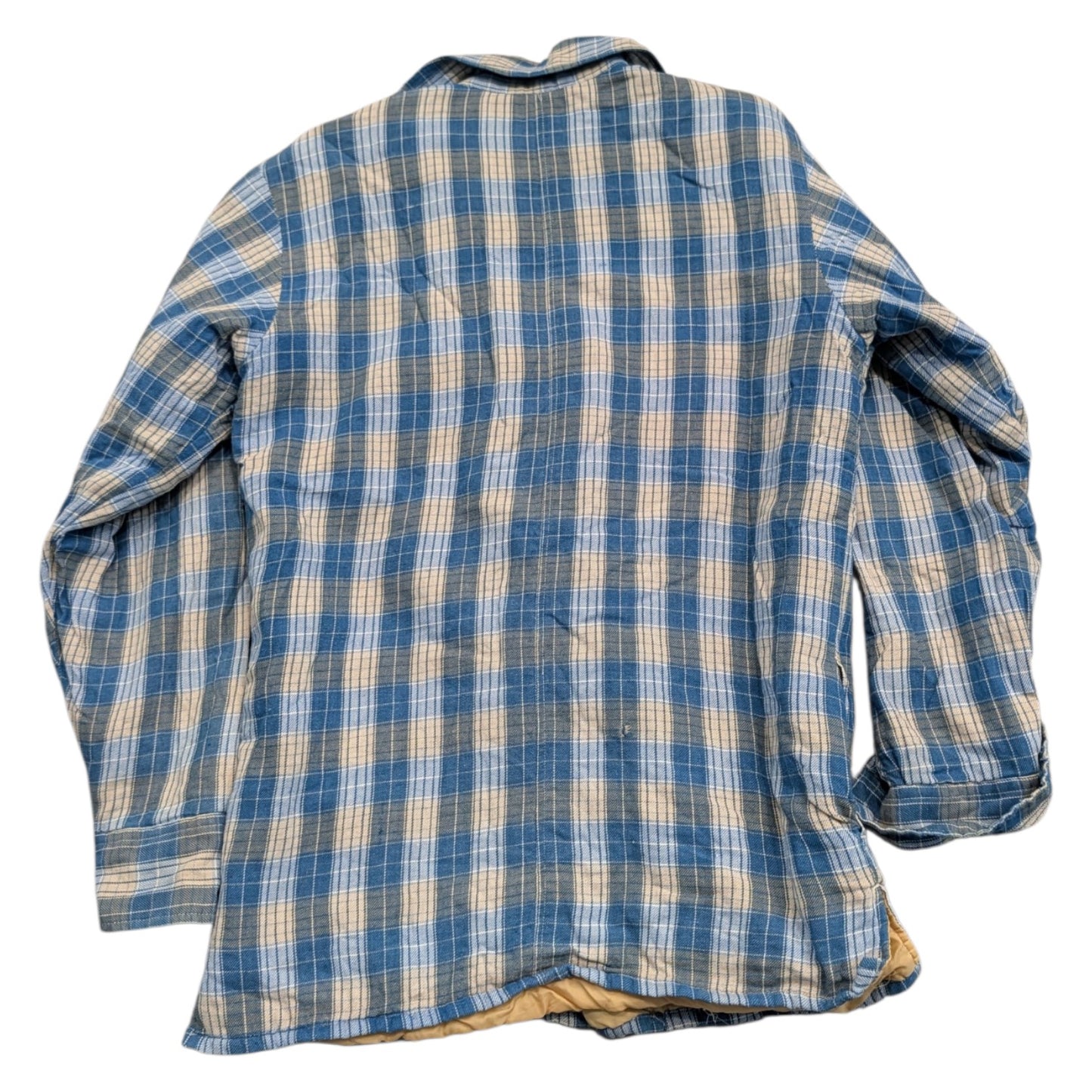 70s/80s Blue and White Plaid-lined Long-Sleeve Flannel Shirt