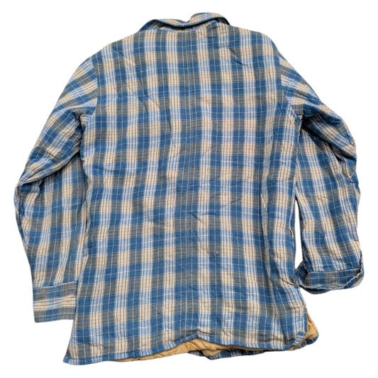 70s/80s Blue and White Plaid-lined Long-Sleeve Flannel Shirt