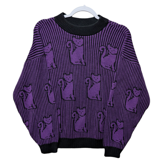 80s Knit Cat AOP Granny Sweater