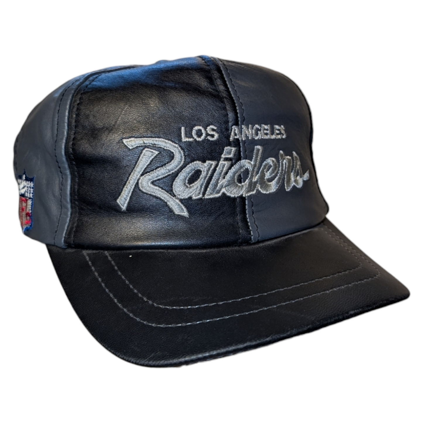 90s Leather LA Raiders Double Lined Script snapback hat