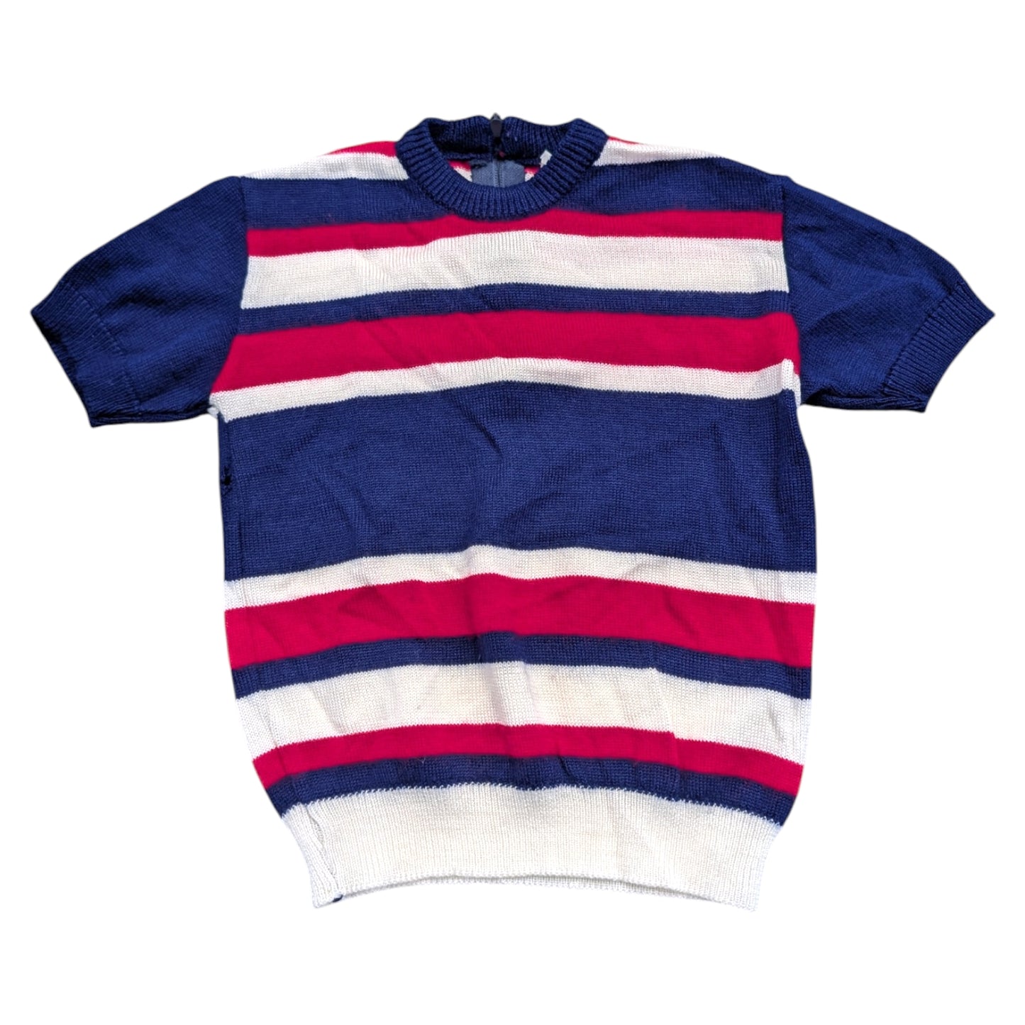 70s Youth Red White and Blue Striped Short Sleeve Knit Shirt