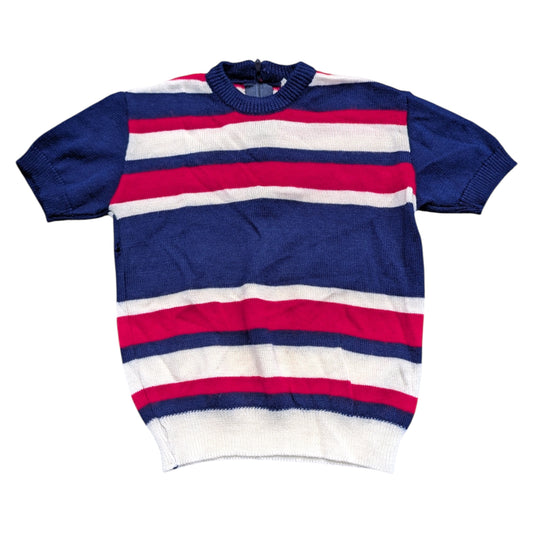 70s Youth Red White and Blue Striped Short Sleeve Knit Shirt