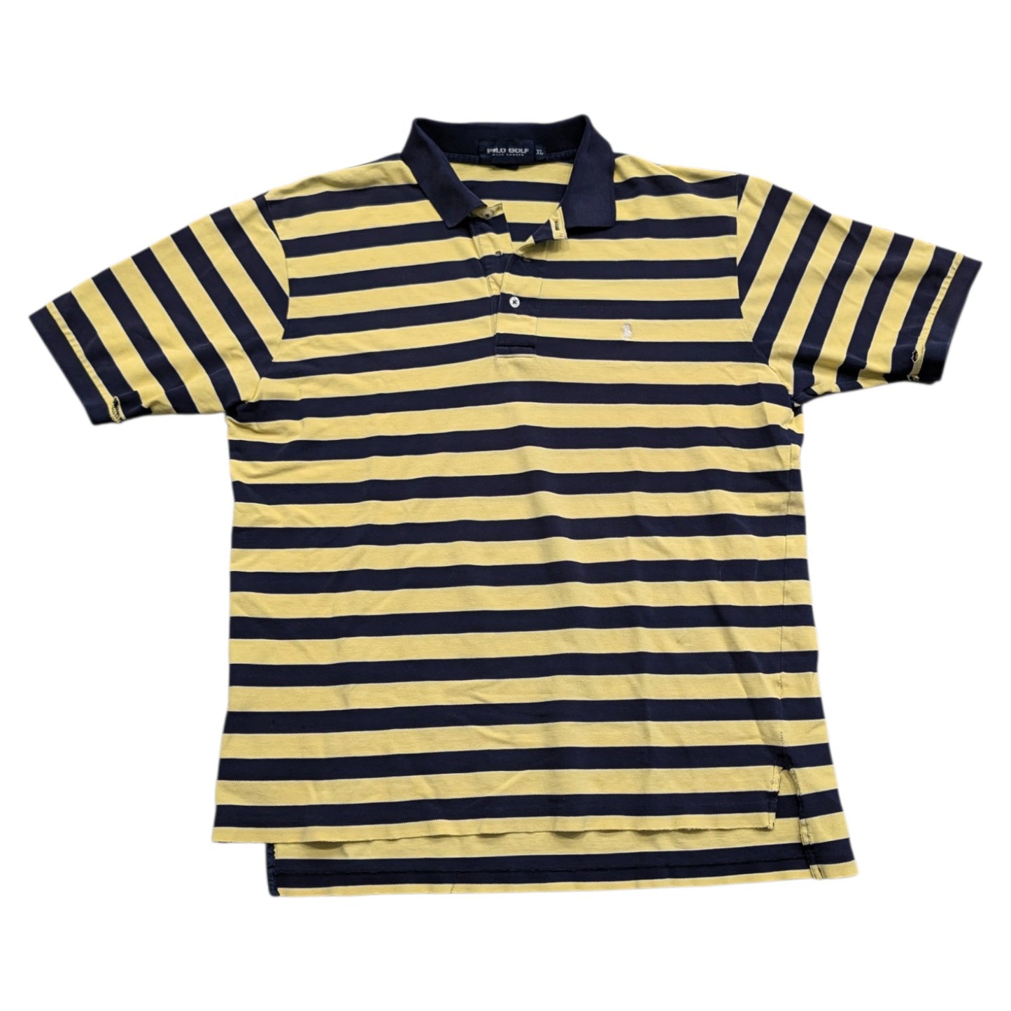 90s Ralph Lauren Polo Golf Yellow and Navy Striped Short-Sleeve Shirt