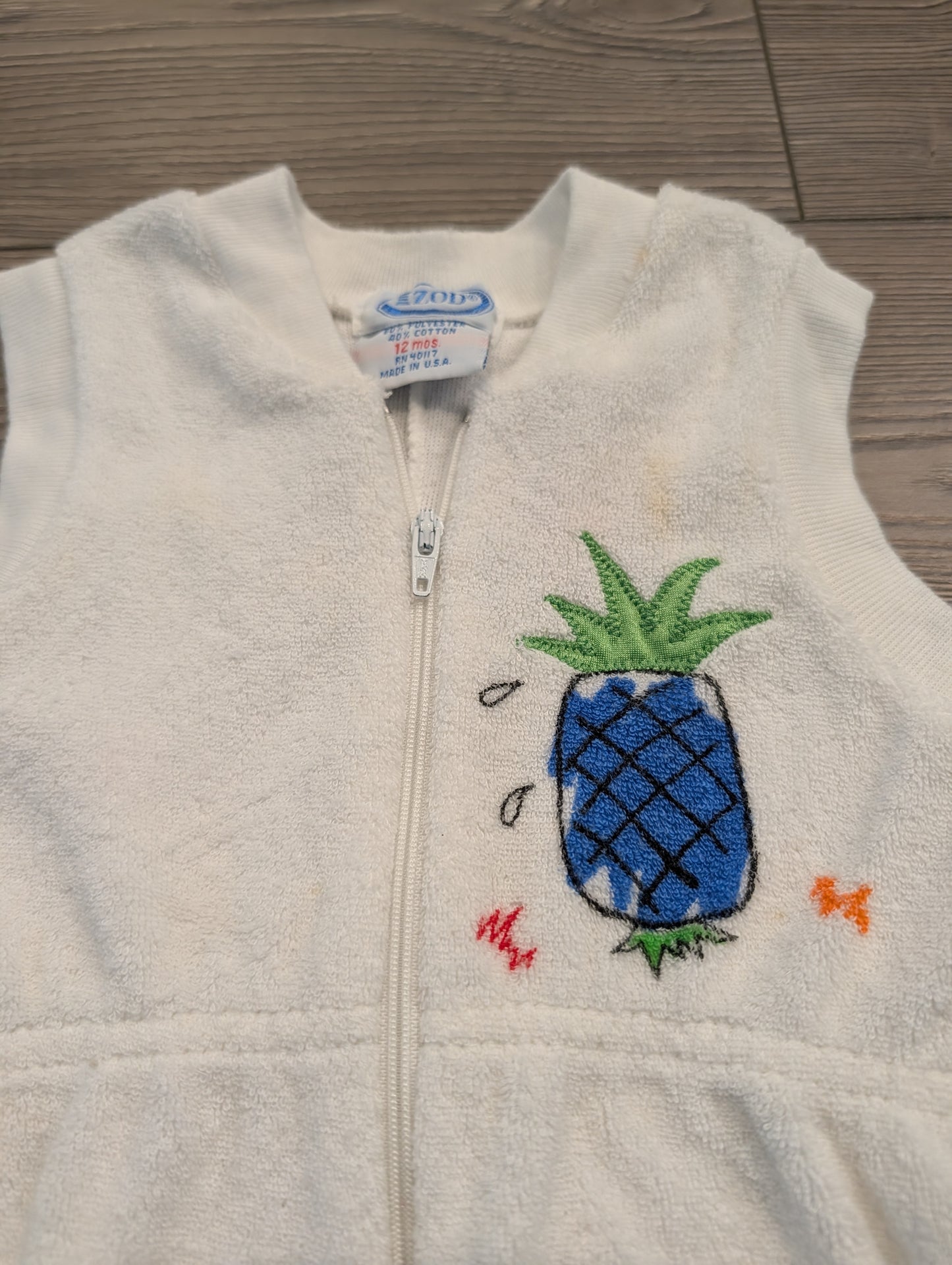 80s Youth Embroidered Fruit Terry Cloth One Piece