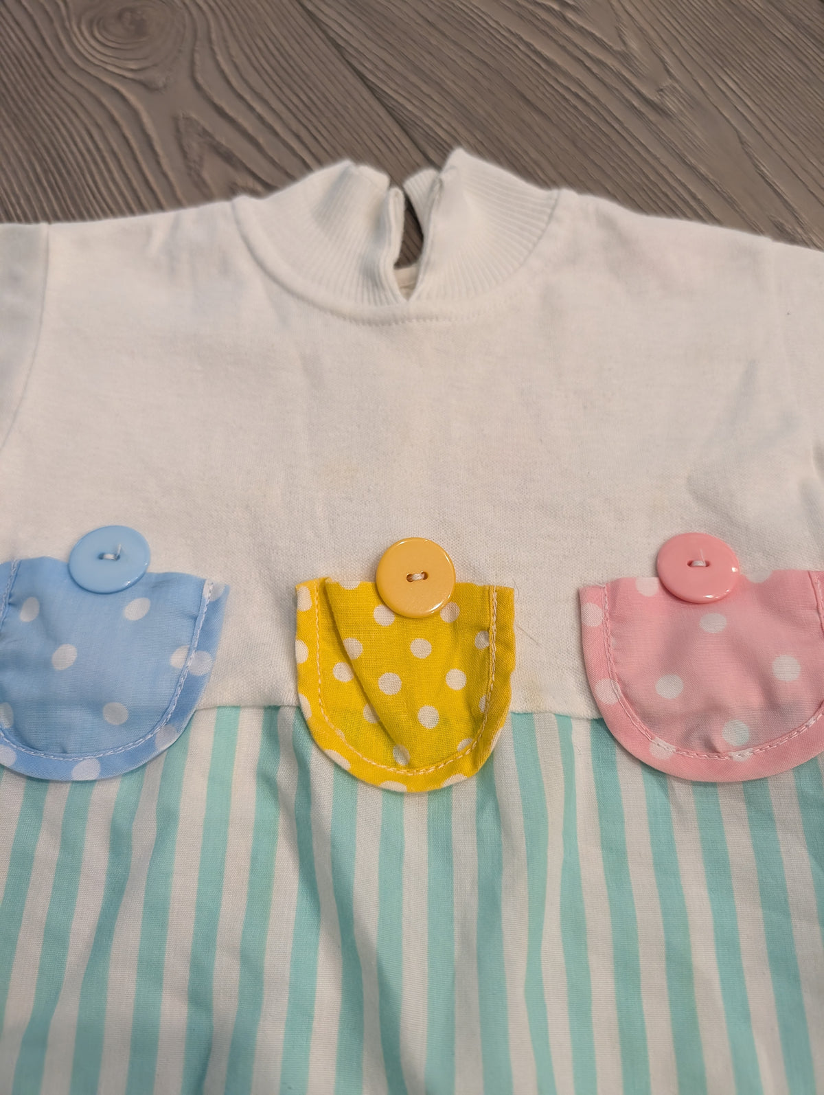 80s/90s Youth Solid and Striped with Polka Dot Pocket T Shirt