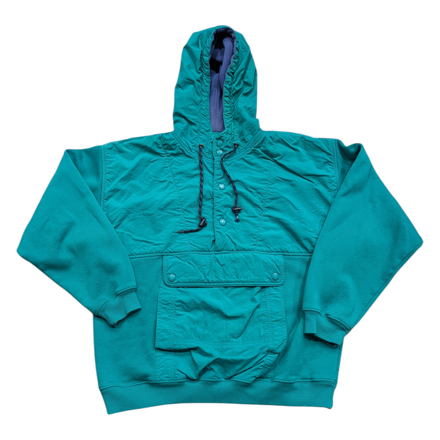 90's Eddie Bauer Teal Green 3/4 Snap Pull-Over Hoodie