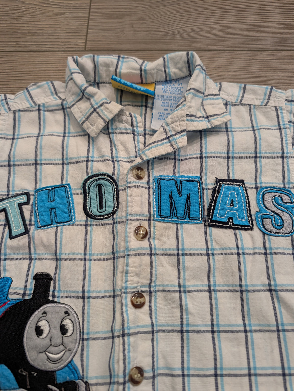 2007 Youth Thomas the Train Plaid Short Sleeve Button up Shirt