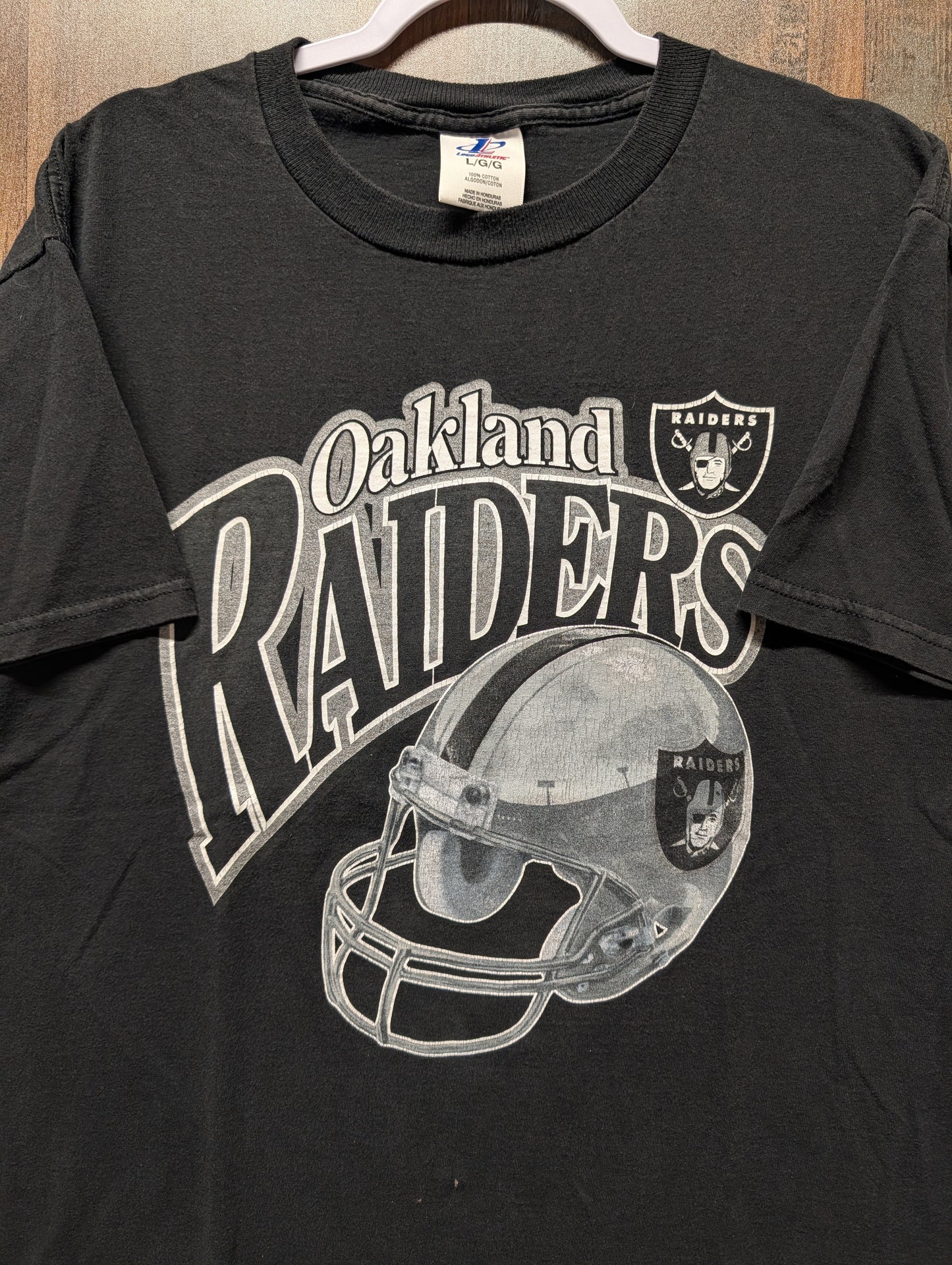 90s Oakland Raiders Logo Athletic Big Helmet NFL T shirt