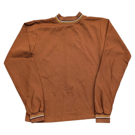 70s Youth Brown Waffle and Striped Long Sleeve Mock Neck Shirt